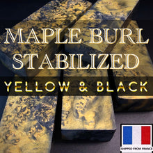 Load image into Gallery viewer, MAPLE BURL Stabilized Wood, BLACK &amp; YELLOW COLOR, Blanks for Woodworking. France Stock.