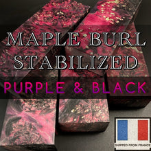 Load image into Gallery viewer, MAPLE BURL Stabilized Wood, BLACK &amp; PURPLE COLOR, Blanks for Woodworking. France Stock.