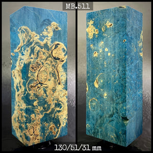 MAPLE BURL Stabilized Wood, BLUE COLOR, Blank for Woodworking. France Stock.