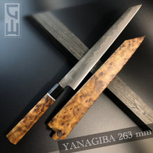 Load image into Gallery viewer, YANAGIBA, 263 mm, Carbon Damaskus Steel, Japanese Style Kitchen Knife, Hand Forge.