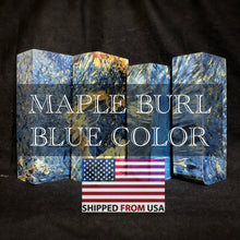Load image into Gallery viewer, MAPLE BURL Stabilized Wood, BLUE COLOR, Blanks for Woodworking. USA Stock.