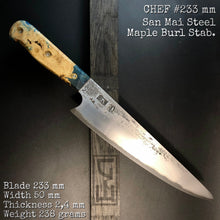 Charger l&#39;image dans la galerie, CHEF 233 mm, Kitchen Knife French Style, San Mai Steel, Author&#39;s work. #6.049