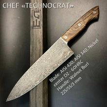 Laden Sie das Bild in den Galerie-Viewer, CHEF 225 mm, Kitchen Knife French Style, Damascus Steel, Author&#39;s work. #6.051