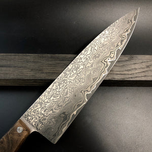 CHEF 225 mm, Kitchen Knife French Style, Damascus Steel, Author's work. #6.051