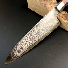 Charger l&#39;image dans la galerie, CHEF Knife 155 mm, Integral Bolster, Damascus Stainless Steel, Author&#39;s work, Single copy.