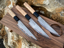 Load image into Gallery viewer, SET 3 PETTY KNIVES &amp; FEEDING BOARD! Forged Kitchen Knife, Japanese Style.