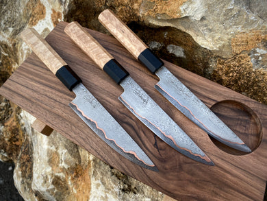 SET 3 PETTY KNIVES & FEEDING BOARD! Forged Kitchen Knife, Japanese Style.