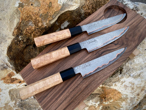 SET 3 PETTY KNIVES & FEEDING BOARD! Forged Kitchen Knife, Japanese Style.