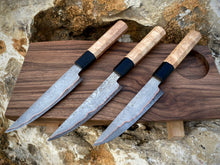 Load image into Gallery viewer, SET 3 PETTY KNIVES &amp; FEEDING BOARD! Forged Kitchen Knife, Japanese Style.