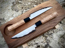 Load image into Gallery viewer, SET 2 PETTY KNIVES &amp; FEEDING BOARD! Forged Kitchen Knife, Japanese Style.