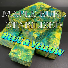 Laden Sie das Bild in den Galerie-Viewer, MAPLE BURL, Stabilized Blanks, Bleu &amp;  Green Color. Woodworking, Crafting. France Stock.
