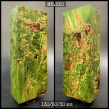 Laden Sie das Bild in den Galerie-Viewer, MAPLE BURL Stabilized Wood, GREEN COLOR, Blanks for Woodworking. France Stock.