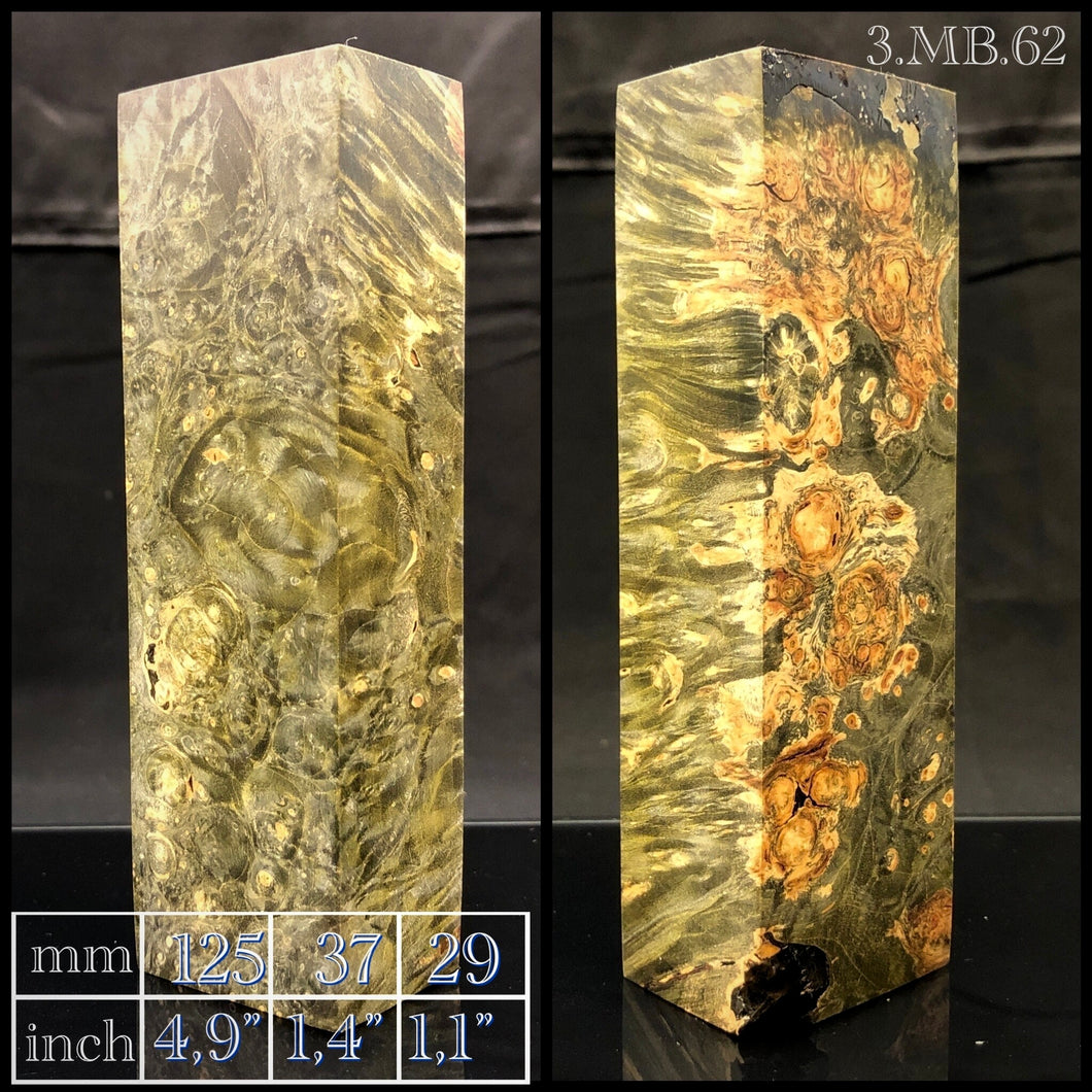 MAPLE BURL Stabilized Wood, Green Color, blank for woodworking, turning. #3.MB.62