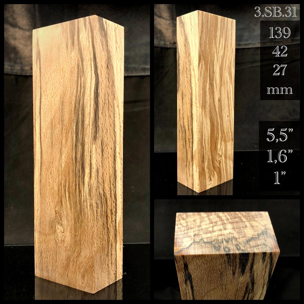 SPALTED BEECH Stabilized Blank for woodworking, turning, crafting. FRANCE Stock. #3.SB.31