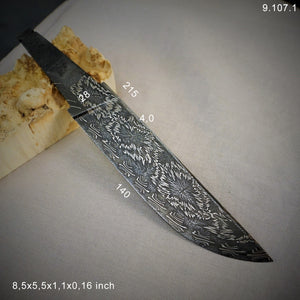 Unique Art Damascus Steel Blade Blank for knife making, crafting, hobby. Art 9.107.1