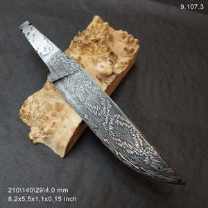 Unique Art Damascus Steel Blade Blank for knife making, crafting, hobby. Art 9.107.3