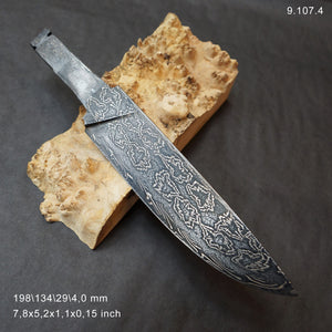 Unique Art Damascus Steel Blade Blank for knife making, crafting, hobby. Art 9.107.4