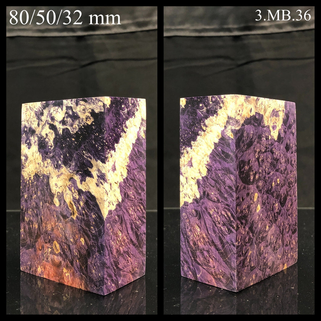 MAPLE BURL Stabilized Wood, Purple Color, blank for woodworking, turning. #3.MB.36