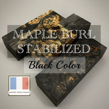 Laden Sie das Bild in den Galerie-Viewer, MAPLE BURL Stabilized Wood, BLACK COLOR, Blanks for Woodworking. France Stock.