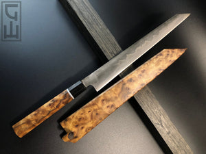 YANAGIBA, 263 mm, Kohlenstoff-Damaststahl, Küchenmesser, Handgeschmiedet.