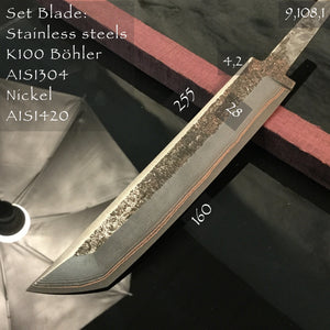 Unique Laminated Stainless Steel Blade Tanto for knife making, 63HRC. Art 9.108