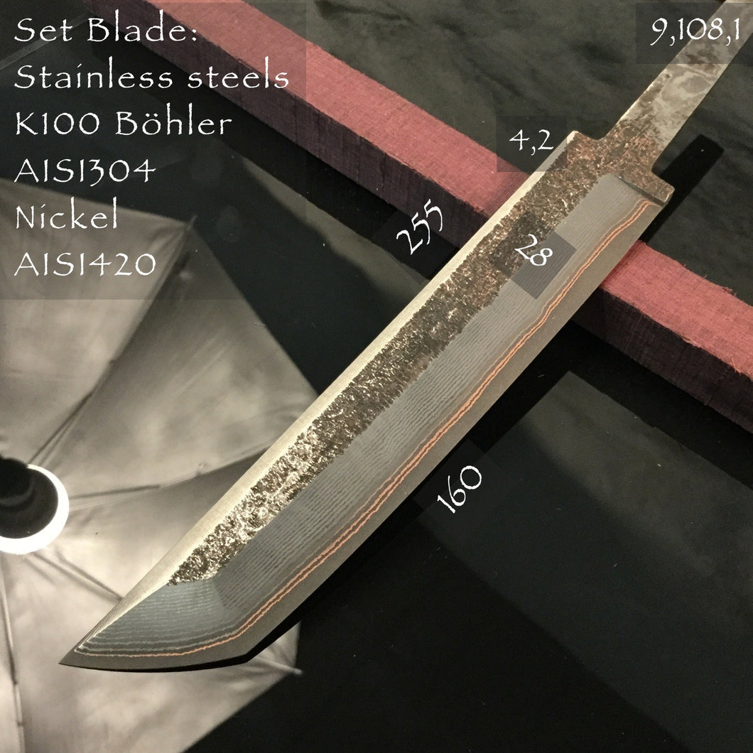 Unique Laminated Stainless Steel Blade Tanto for knife making, 63HRC. Art 9.108