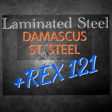 Laden Sie das Bild in den Galerie-Viewer, Damascus Laminated Stainless Steel Forged Blank. Center REX121. France Stock.