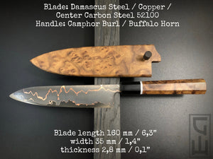 SANTOKU Best Kitchen Knife Japanese Style, Carbon Steel, Author's work, Single copy.