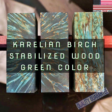 Laden Sie das Bild in den Galerie-Viewer, KARELIAN BIRCH Stabilized wood blank, Green Color for woodworking, from U.S. stock.