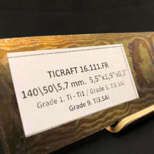 Laden Sie das Bild in den Galerie-Viewer, TITANIUM DAMASCUS Billet, 3 Alloys, 5.7 mm. Hand Forge Crafting. France Stock. #16.111