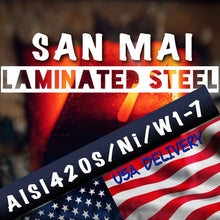 Load image into Gallery viewer, Laminated Stainless/Ni/Carbon Steel, “San Mai”, Forge Billet. Center W1-7. USA Stock