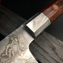 Laden Sie das Bild in den Galerie-Viewer, GYUTO Knife 205 mm, Integral Bolster, Damascus Stainless Steel, Author&#39;s work, Single copy.