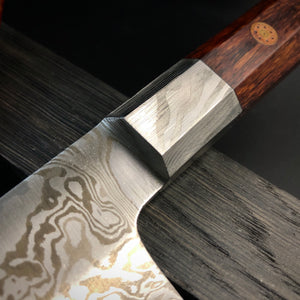 GYUTO Knife 205 mm, Integral Bolster, Damascus Stainless Steel, Author's work, Single copy.