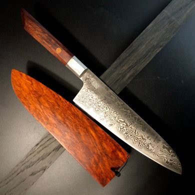 GYUTO Knife 205 mm, Integral Bolster, Damascus Stainless Steel, Author's work, Single copy.