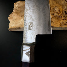 Charger l&#39;image dans la galerie, GYUTO Knife 157 mm, Integral Bolster, Damascus Stainless Steel, Author&#39;s work, Single copy.