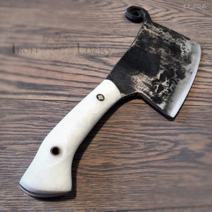 HATCHET, Hand Forged, Kitchen Chopping Axe, Meat Cleaver "MESOZOIC XIV” - IRON LUCKY