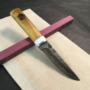 Knife Hunting, Laminated Carbon Steel, Hand Forge, Leather sheath. 2020