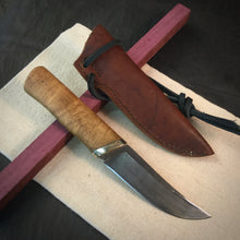 Charger l&#39;image dans la galerie, Knife Hunting, Laminated Stainless Steel, Hand Forge, Leather sheath. Art 14.343.8